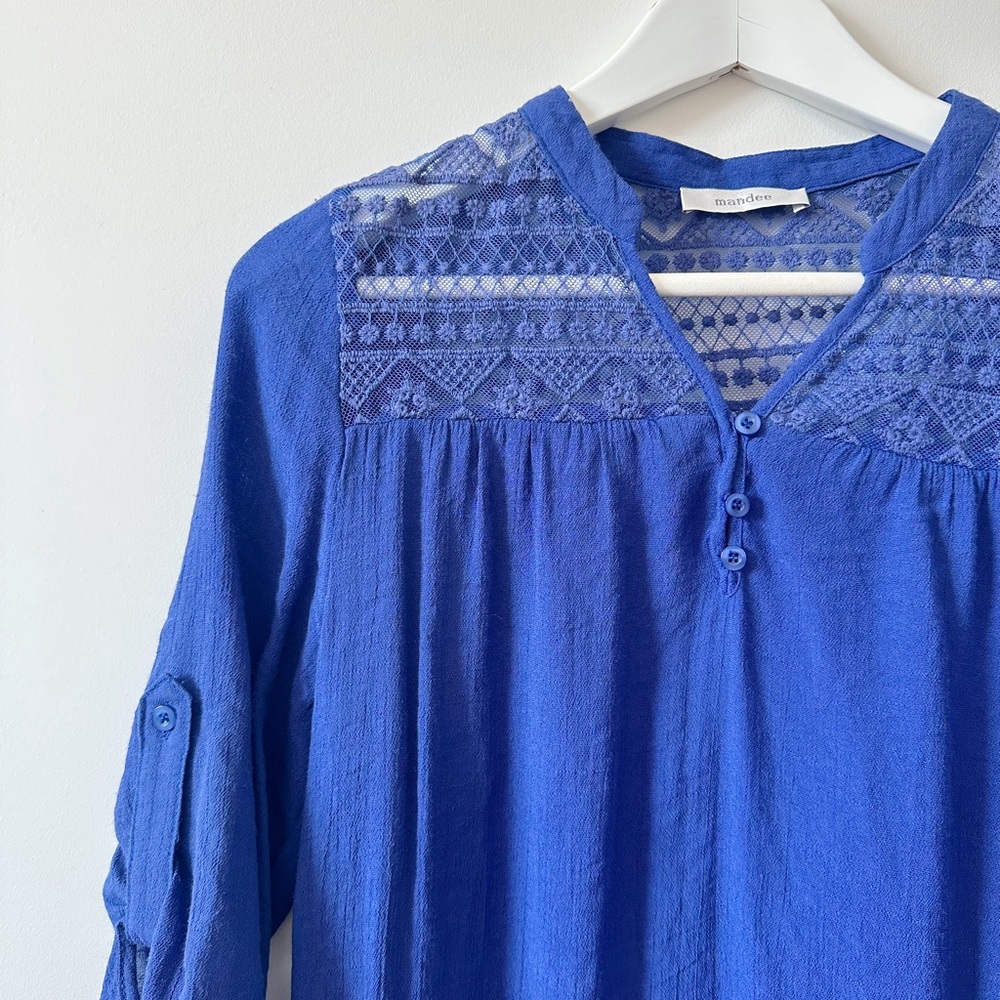 ⛱️ 2/20$  Mandee blue azul long shirt . 3/4 sleeves 100% coton